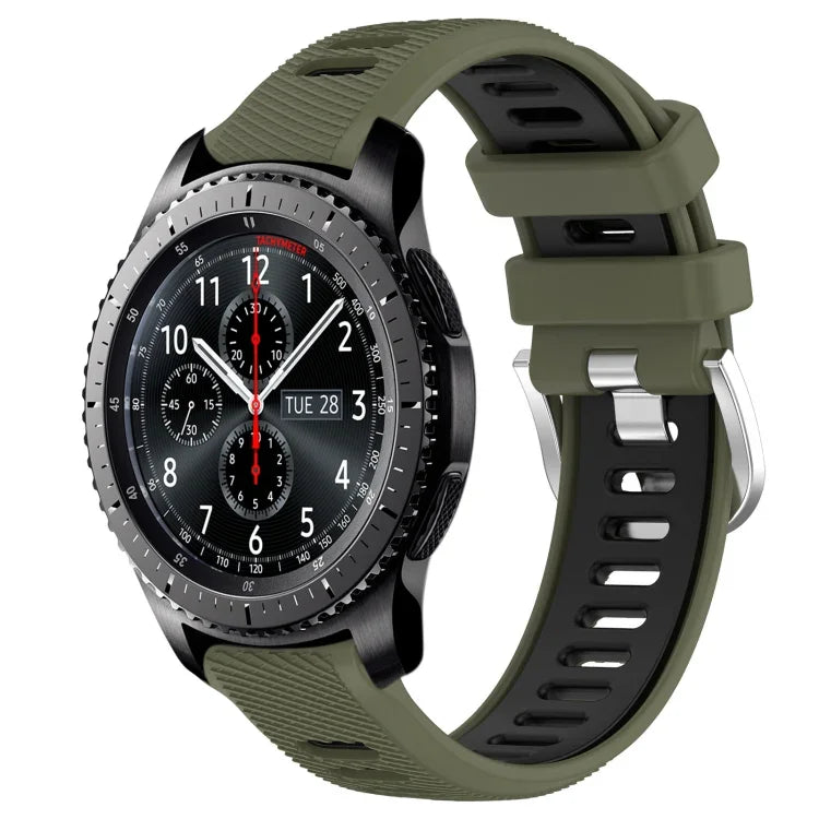 22mm Sports Two-Color Steel Buckle Silicone Watch Band, For Samsung Galaxy Watch3 45mm, For Samsung Galaxy Watch 46mm, For Samsung Gear S3 Classic, For Samsung Gear S3 Frontier