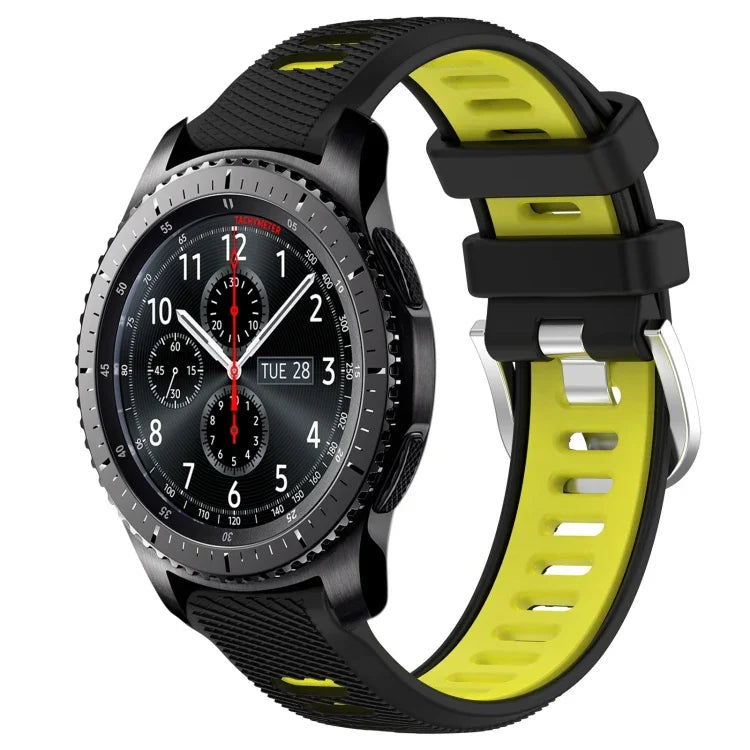 22mm Sports Two-Color Steel Buckle Silicone Watch Band, For Samsung Galaxy Watch3 45mm, For Samsung Galaxy Watch 46mm, For Samsung Gear S3 Classic, For Samsung Gear S3 Frontier