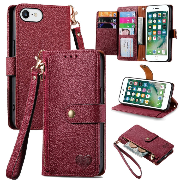 Love Zipper Lanyard Leather Phone Case, For iPhone 11, For iPhone 11 Pro, For iPhone XR, For iPhone XS Max, For iPhone 7 Plus / 8 Plus, For iPhone 6 Plus / 6s Plus, For iPhone 6 / 6s