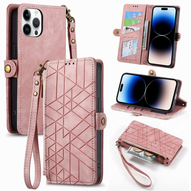 Geometric Zipper Wallet Side Buckle Leather Phone Case, For iPhone 14 Pro Max, For iPhone 7 / 8 / SE 2022, For iPhone 13 Pro Max, For iPhone 13 Pro, For iPhone 13, For iPhone 12 / 12 Pro, For iPhone 12 Pro Max, For iPhone 11 Pro Max