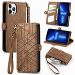Geometric Zipper Wallet Side Buckle Leather Phone Case, For iPhone 14 Pro Max, For iPhone 7 / 8 / SE 2022, For iPhone 13 Pro Max, For iPhone 13 Pro, For iPhone 13, For iPhone 12 / 12 Pro, For iPhone 12 Pro Max, For iPhone 11 Pro Max