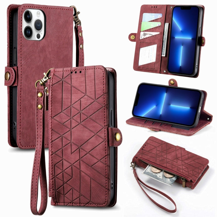 Geometric Zipper Wallet Side Buckle Leather Phone Case, For iPhone 14 Pro Max, For iPhone 7 / 8 / SE 2022, For iPhone 13 Pro Max, For iPhone 13 Pro, For iPhone 13, For iPhone 12 / 12 Pro, For iPhone 12 Pro Max, For iPhone 11 Pro Max