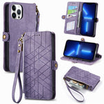 Geometric Zipper Wallet Side Buckle Leather Phone Case, For iPhone 14 Pro Max, For iPhone 7 / 8 / SE 2022, For iPhone 13 Pro Max, For iPhone 13 Pro, For iPhone 13, For iPhone 12 / 12 Pro, For iPhone 12 Pro Max, For iPhone 11 Pro Max