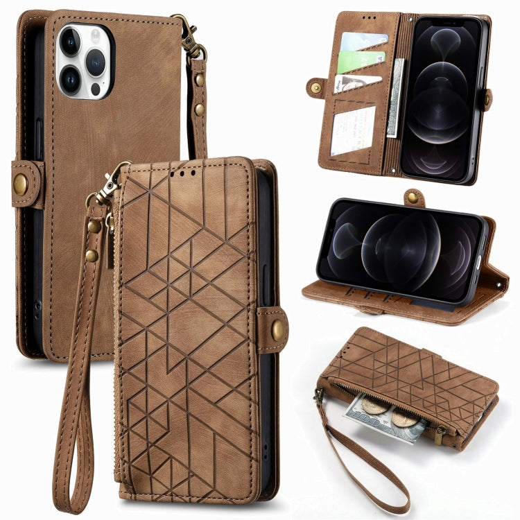 Geometric Zipper Wallet Side Buckle Leather Phone Case, For iPhone 14 Pro Max, For iPhone 7 / 8 / SE 2022, For iPhone 13 Pro Max, For iPhone 13 Pro, For iPhone 13, For iPhone 12 / 12 Pro, For iPhone 12 Pro Max, For iPhone 11 Pro Max