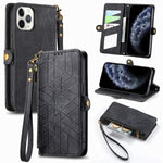 Geometric Zipper Wallet Side Buckle Leather Phone Case, For iPhone 14 Pro Max, For iPhone 7 / 8 / SE 2022, For iPhone 13 Pro Max, For iPhone 13 Pro, For iPhone 13, For iPhone 12 / 12 Pro, For iPhone 12 Pro Max, For iPhone 11 Pro Max