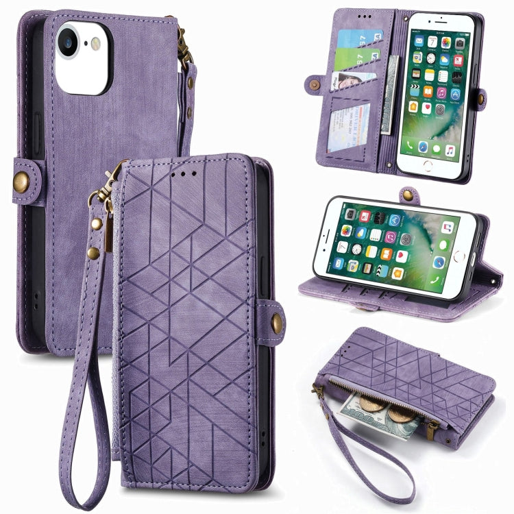 Geometric Zipper Wallet Side Buckle Leather Phone Case, For iPhone 11, For iPhone 11 Pro, For iPhone XR, For iPhone XS Max, For iPhone 7 Plus / 8 Plus, For iPhone 6 Plus / 6s Plus, For iPhone 6 / 6s