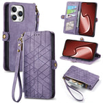 Geometric Zipper Wallet Side Buckle Leather Phone Case, For iPhone 17e / 16e, For iPhone 17 Pro Max, For iPhone 17 Pro, For iPhone 17, For iPhone Air, For iPhone 16 Pro Max, For iPhone 16 Pro, For iPhone 16 Plus