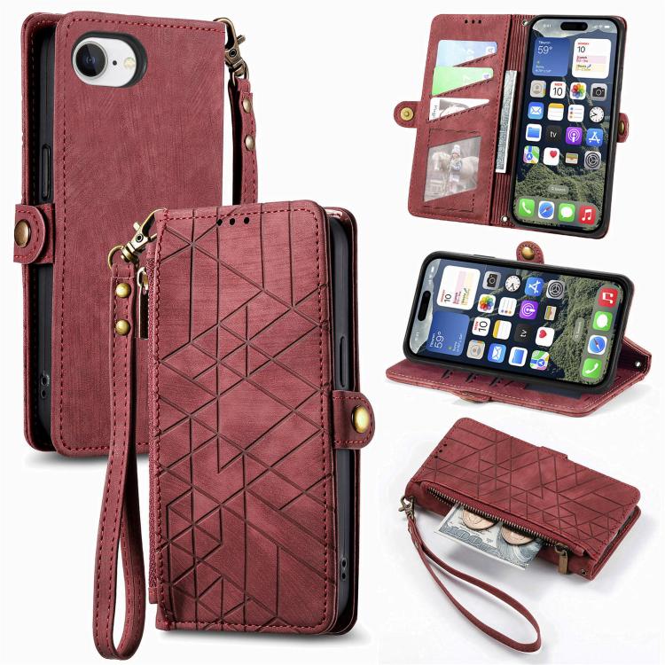 Geometric Zipper Wallet Side Buckle Leather Phone Case, For iPhone 17e / 16e, For iPhone 17 Pro Max, For iPhone 17 Pro, For iPhone 17, For iPhone Air, For iPhone 16 Pro Max, For iPhone 16 Pro, For iPhone 16 Plus