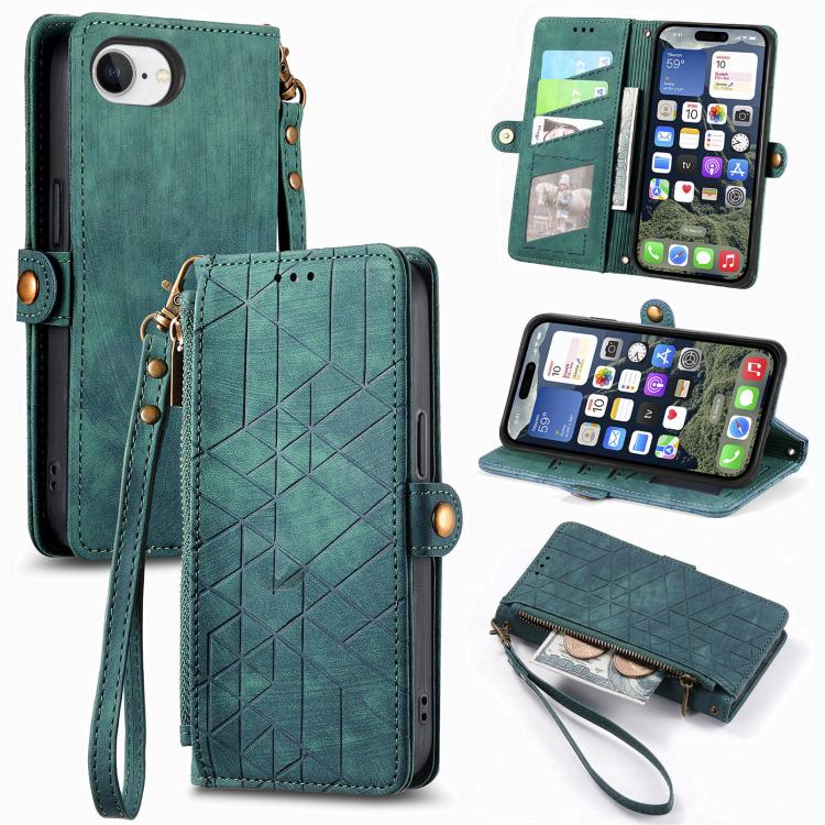 Geometric Zipper Wallet Side Buckle Leather Phone Case, For iPhone 17e / 16e, For iPhone 17 Pro Max, For iPhone 17 Pro, For iPhone 17, For iPhone Air, For iPhone 16 Pro Max, For iPhone 16 Pro, For iPhone 16 Plus