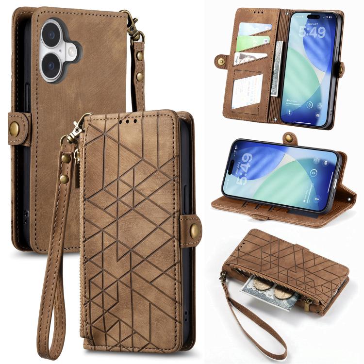 Geometric Zipper Wallet Side Buckle Leather Phone Case, For iPhone 17e / 16e, For iPhone 17 Pro Max, For iPhone 17 Pro, For iPhone 17, For iPhone Air, For iPhone 16 Pro Max, For iPhone 16 Pro, For iPhone 16 Plus