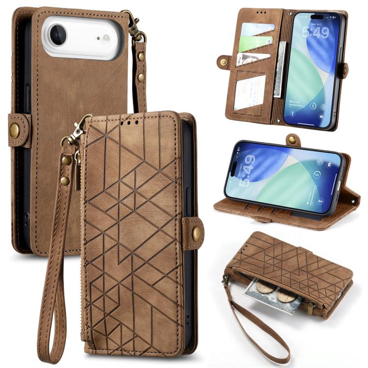 Geometric Zipper Wallet Side Buckle Leather Phone Case, For iPhone 17e / 16e, For iPhone 17 Pro Max, For iPhone 17 Pro, For iPhone 17, For iPhone Air, For iPhone 16 Pro Max, For iPhone 16 Pro, For iPhone 16 Plus