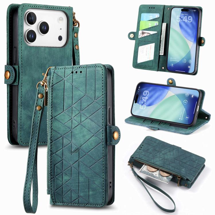 Geometric Zipper Wallet Side Buckle Leather Phone Case, For iPhone 17e / 16e, For iPhone 17 Pro Max, For iPhone 17 Pro, For iPhone 17, For iPhone Air, For iPhone 16 Pro Max, For iPhone 16 Pro, For iPhone 16 Plus