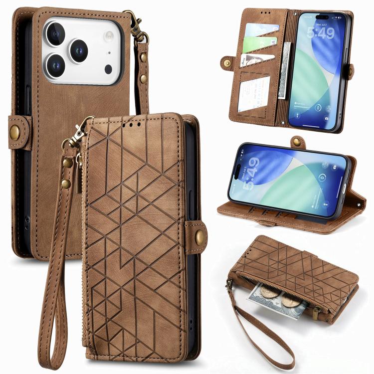 Geometric Zipper Wallet Side Buckle Leather Phone Case, For iPhone 17e / 16e, For iPhone 17 Pro Max, For iPhone 17 Pro, For iPhone 17, For iPhone Air, For iPhone 16 Pro Max, For iPhone 16 Pro, For iPhone 16 Plus