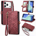 Geometric Zipper Wallet Side Buckle Leather Phone Case, For iPhone 17e / 16e, For iPhone 17 Pro Max, For iPhone 17 Pro, For iPhone 17, For iPhone Air, For iPhone 16 Pro Max, For iPhone 16 Pro, For iPhone 16 Plus