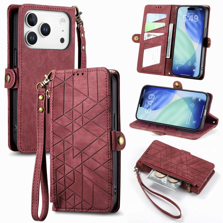 Geometric Zipper Wallet Side Buckle Leather Phone Case, For iPhone 17e / 16e, For iPhone 17 Pro Max, For iPhone 17 Pro, For iPhone 17, For iPhone Air, For iPhone 16 Pro Max, For iPhone 16 Pro, For iPhone 16 Plus