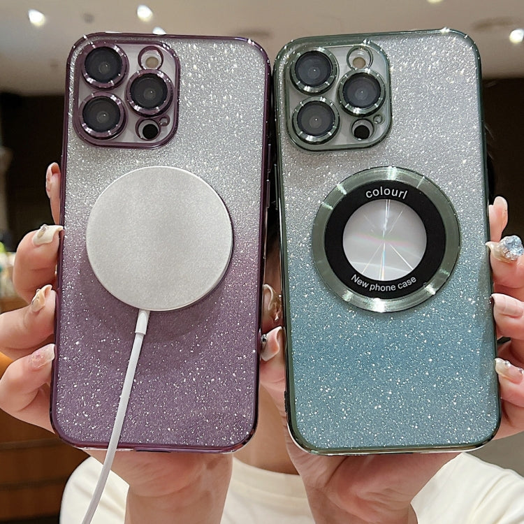 Gradient Glitter Electroplating MagSafe TPU Phone Case, For iPhone 16 Pro, For iPhone 16 Plus, For iPhone 15 Pro Max, For iPhone 15 Pro, For iPhone 15 Plus, For iPhone 15, For iPhone 14 Plus