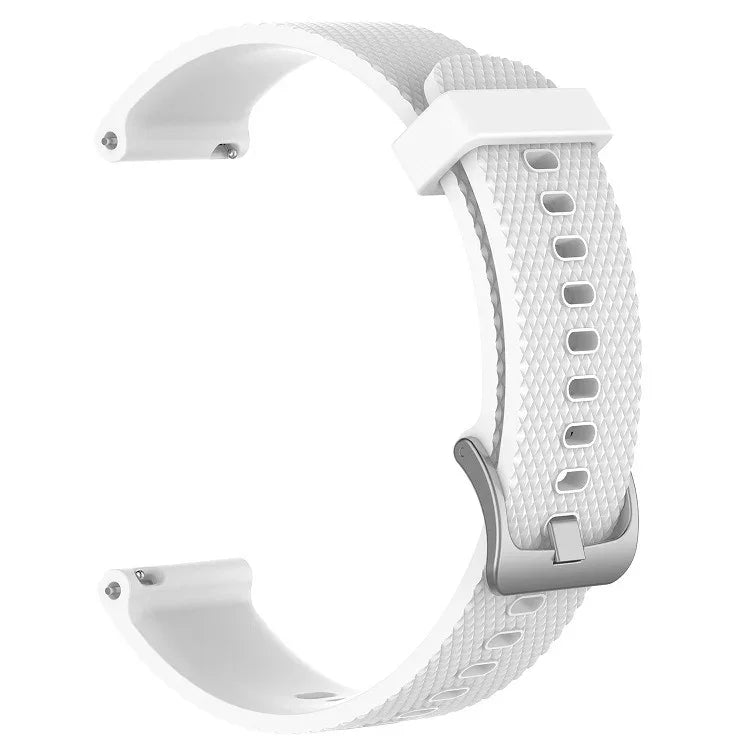 20mm silicone watch band for Samsung Galaxy Watch in white with textured design, suitable for various models.