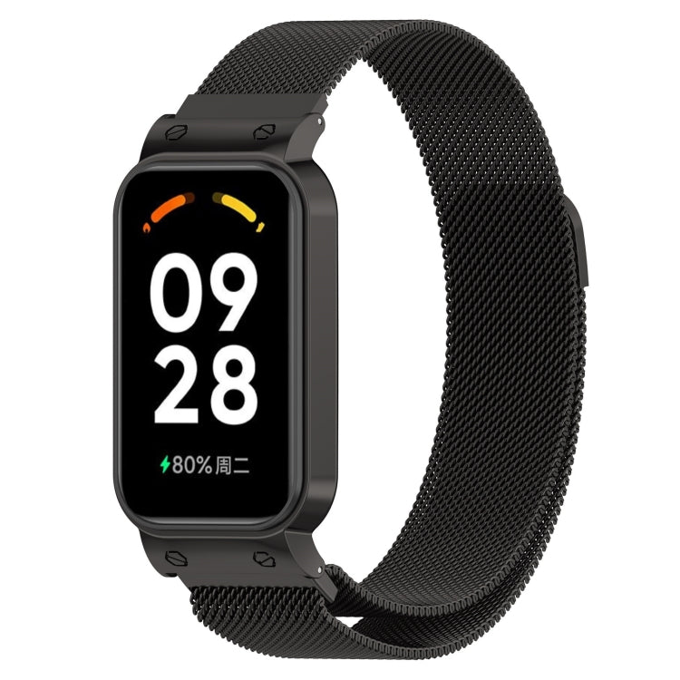 For Xiaomi Mi Band 8 Active Milan Magnetic Metal Steel Mesh Watch Band + Watch Frame, Silver, Black, Gold, Rose Gold, Dark Blue