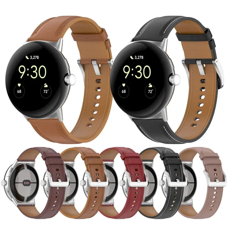 Top Layer Leather Embossed Sewing Watch Band, For Google Pixel Watch 4 / 3 / 2 / 1 41mm
