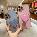 Electroplating Love Heart Holder TPU Phone Case, For iPhone 12 Pro, For iPhone 12 mini, For iPhone 11 Pro Max, For iPhone 11, For iPhone 11 Pro, For iPhone X / XS, For iPhone XR, For iPhone XS Max