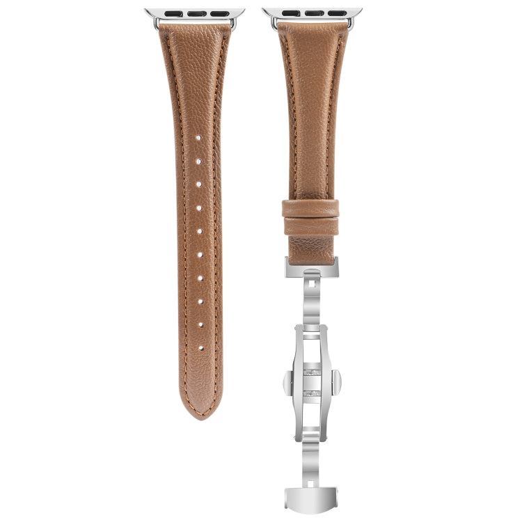 Plain Leather Butterfly Buckle Watch Band, For Apple Watch SE 2023 44mm, For Apple Watch SE 2023 40mm, For Apple Watch Ultra 2 49mm, For Apple Watch Series 9 45mm