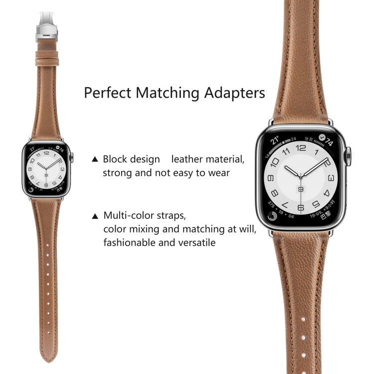 Plain Leather Butterfly Buckle Watch Band, For Apple Watch SE 2023 44mm, For Apple Watch SE 2023 40mm, For Apple Watch Ultra 2 49mm, For Apple Watch Series 9 45mm