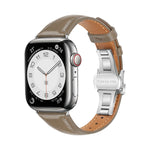 Plain Leather Butterfly Buckle Watch Band, For Apple Watch SE 2023 44mm, For Apple Watch SE 2023 40mm, For Apple Watch Ultra 2 49mm, For Apple Watch Series 9 45mm
