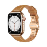 Plain Leather Butterfly Buckle Watch Band, For Apple Watch SE 2023 44mm, For Apple Watch SE 2023 40mm, For Apple Watch Ultra 2 49mm, For Apple Watch Series 9 45mm