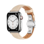 Plain Leather Butterfly Buckle Watch Band, For Apple Watch Series 9 41mm, For Apple Watch Ultra 49mm, For Apple Watch Series 8 41mm, For Apple Watch Series 8 45mm