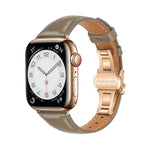 Plain Leather Butterfly Buckle Watch Band, For Apple Watch Series 9 41mm, For Apple Watch Ultra 49mm, For Apple Watch Series 8 41mm, For Apple Watch Series 8 45mm