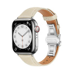 Plain Leather Butterfly Buckle Watch Band, For Apple Watch Series 9 41mm, For Apple Watch Ultra 49mm, For Apple Watch Series 8 41mm, For Apple Watch Series 8 45mm