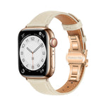 Plain Leather Butterfly Buckle Watch Band, For Apple Watch Series 9 41mm, For Apple Watch Ultra 49mm, For Apple Watch Series 8 41mm, For Apple Watch Series 8 45mm