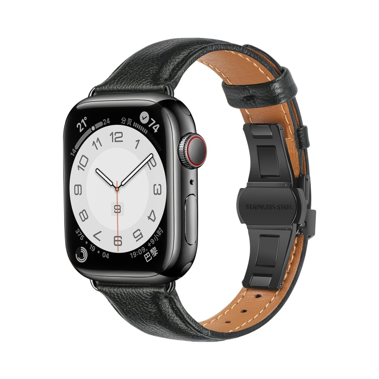 Plain Leather Butterfly Buckle Watch Band, For Apple Watch Series 6 40mm, For Apple Watch Series 6 44mm, For Apple Watch Series 5 44mm, For Apple Watch Series 5 40mm