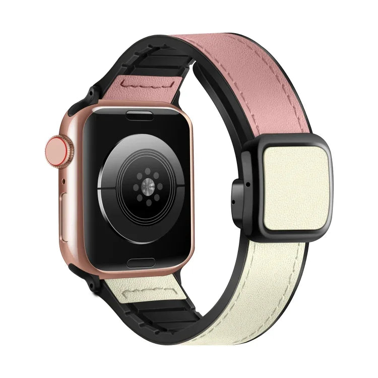 Fold Magnetic Square Buckle PU Silicone Watch Band, For Apple Watch Series 4 44mm, For Apple Watch Series 4 40mm, For Apple Watch Series 3 38mm, For Apple Watch Series 3 42mm