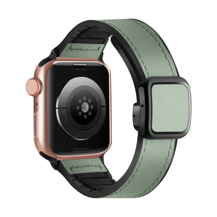 Fold Magnetic Square Buckle PU Silicone Watch Band, For Apple Watch Series 4 44mm, For Apple Watch Series 4 40mm, For Apple Watch Series 3 38mm, For Apple Watch Series 3 42mm