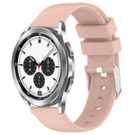20mm silicone watch band for Samsung Galaxy Watch in light pink color with a classic silver watch face.