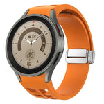 Richard Magnetic Folding Silver Buckle Silicone Watch Band, For Sansung Galaxy Watch 5 Pro 45mm, For Samsung Galaxy Watch 7 40 / 44mm, For Samsung Galaxy Watch 6 Classic 43 / 47mm