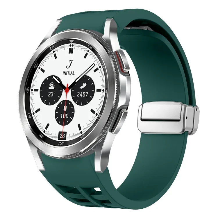 Richard Magnetic Folding Silver Buckle Silicone Watch Band, For Samsung Galaxy Watch 4 Classic 42 / 46mm
