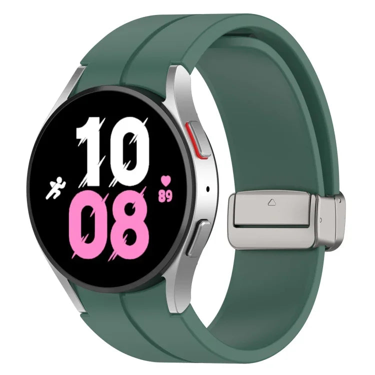 Magnetic Folding Silver Buckle Silicone Watch Band, For Samsung Galaxy Watch FE 40mm, For Samsung Galaxy Watch7 40 / 44mm