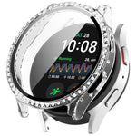 Single Row Diamond PC + Tempered Film Integrated Watch Protective Case, For Samsung Galaxy Watch 7 44mm, For Samsung Galaxy Watch 7 40mm