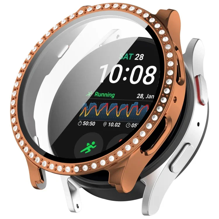 Single Row Diamond PC + Tempered Film Integrated Watch Protective Case, For Samsung Galaxy Watch 7 44mm, For Samsung Galaxy Watch 7 40mm