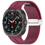 For Samsung Galaxy Watch Ultra 47mm / Ultra 2025 Groove Magnetic Folding Silver Buckle Silicone Watch Band