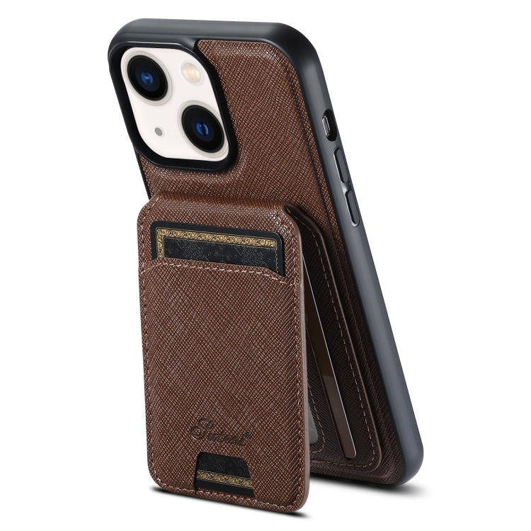Suteni H18 Cross Grain MagSafe Wallet Leather Phone Case, For iPhone 13 Pro Max, For iPhone 13 Pro, For iPhone 13, For iPhone 12, For iPhone 12 Pro Max, For iPhone 12 Pro