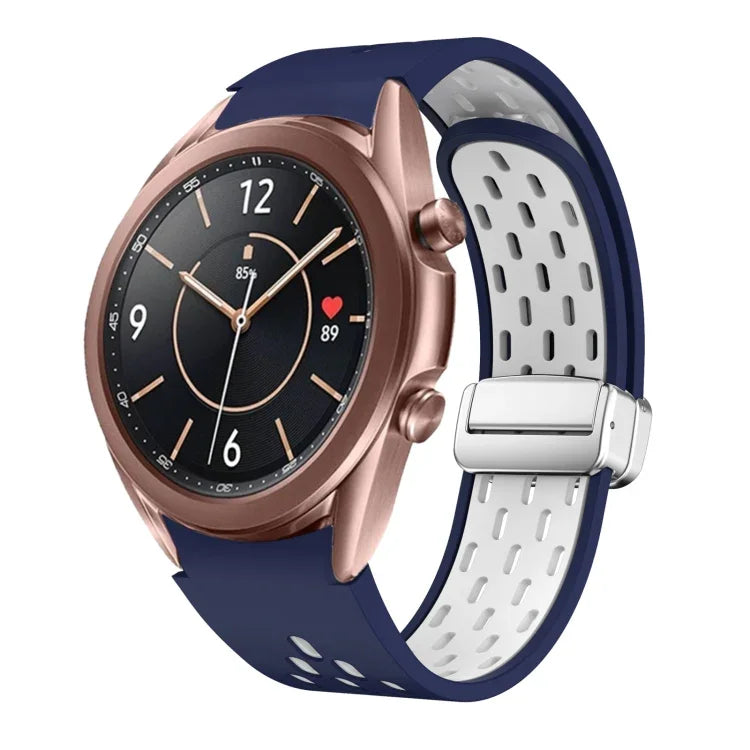 Two Color Magnetic Folding Silver Buckle Silicone Watch Band, For Samsung Galaxy Watch 3 41mm, For Samsung Galaxy Watch Active, For Samsung Galaxy Watch 42mm, For Samsung Gear S2 Classic