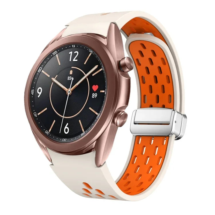 Two Color Magnetic Folding Silver Buckle Silicone Watch Band, For Samsung Galaxy Watch 3 41mm, For Samsung Galaxy Watch Active, For Samsung Galaxy Watch 42mm, For Samsung Gear S2 Classic