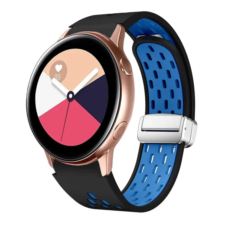 Two Color Magnetic Folding Silver Buckle Silicone Watch Band, For Samsung Galaxy Watch 3 41mm, For Samsung Galaxy Watch Active, For Samsung Galaxy Watch 42mm, For Samsung Gear S2 Classic