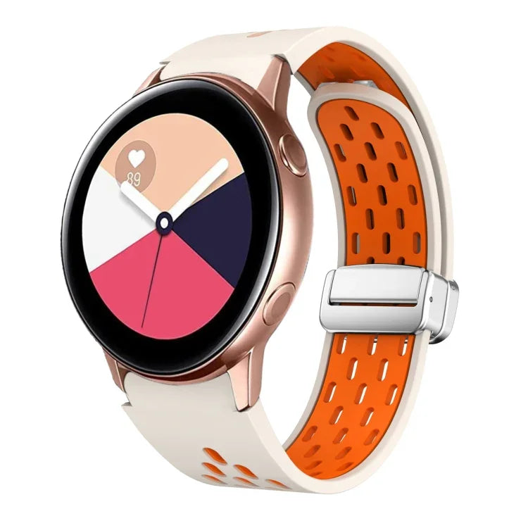 Two Color Magnetic Folding Silver Buckle Silicone Watch Band, For Samsung Galaxy Watch 3 41mm, For Samsung Galaxy Watch Active, For Samsung Galaxy Watch 42mm, For Samsung Gear S2 Classic