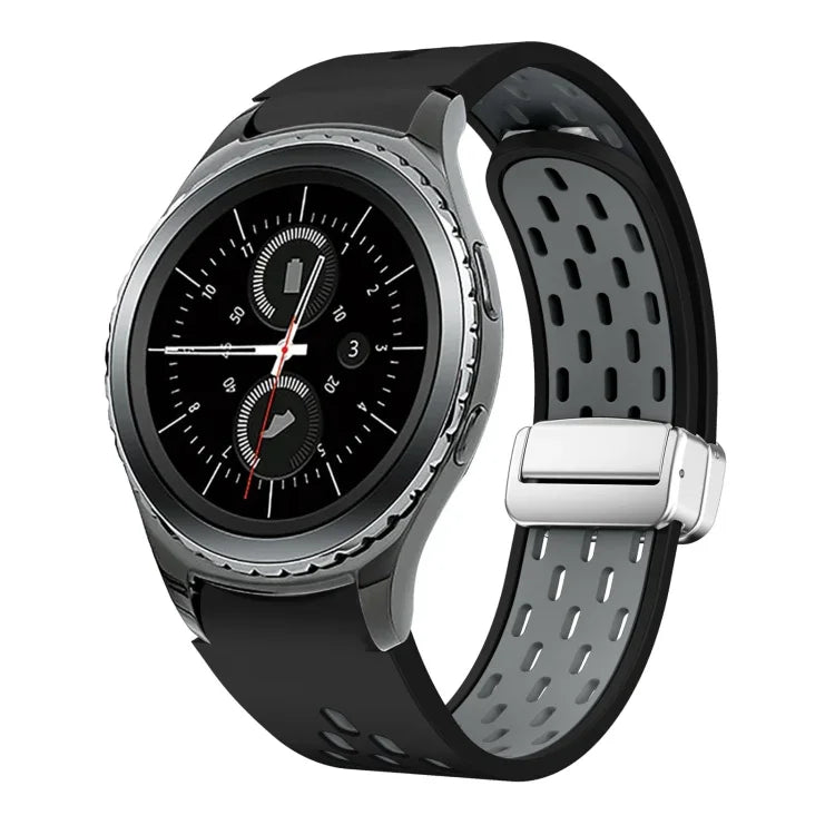 Two Color Magnetic Folding Silver Buckle Silicone Watch Band, For Samsung Galaxy Watch 3 41mm, For Samsung Galaxy Watch Active, For Samsung Galaxy Watch 42mm, For Samsung Gear S2 Classic
