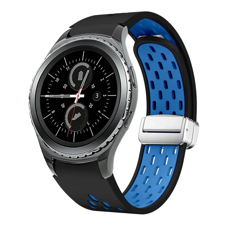 Two Color Magnetic Folding Silver Buckle Silicone Watch Band, For Samsung Galaxy Watch 3 41mm, For Samsung Galaxy Watch Active, For Samsung Galaxy Watch 42mm, For Samsung Gear S2 Classic