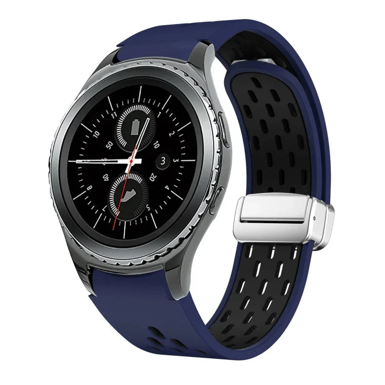 Two Color Magnetic Folding Silver Buckle Silicone Watch Band, For Samsung Galaxy Watch 3 41mm, For Samsung Galaxy Watch Active, For Samsung Galaxy Watch 42mm, For Samsung Gear S2 Classic